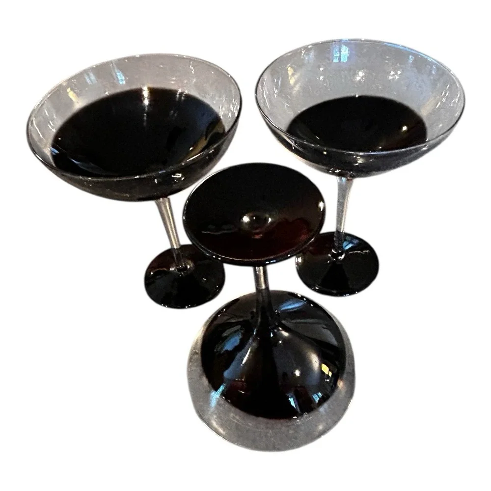 Pier 1 Elemental Black Martini/Margarita Hand Blown‎ Glasses set of 3